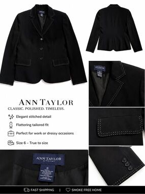 Ann Taylor Black Blazer with White Stitching Detail